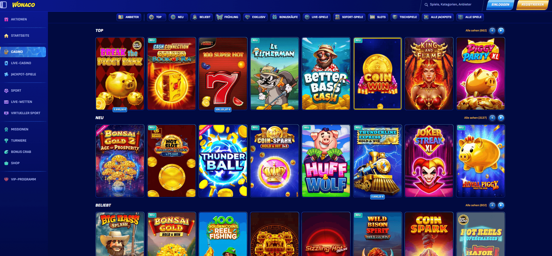 Wonaco Casino ohne Einschränkungen